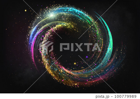 Swirl abstract background with small flying particles, confetti and drops, generative AI 100779989