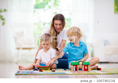 Boy playing toy cars. Kid with toys. Child and car 100780238
