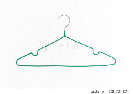 One colored metal hanger, isolated on white background, close-up 100780826
