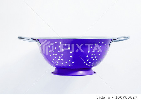Old metal colander sieve isolated on white background 100780827