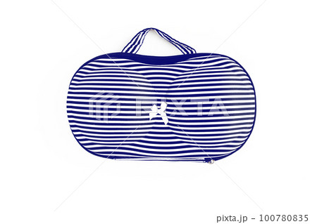 Drawing blue and white stripes bag for bras, for traveling, isolated 100780835