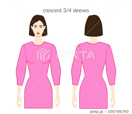 Crescent sleeves clothes character beautiful lady in pink top, shirt, dress technical fashion illustration 3-4 bracelet 100786760