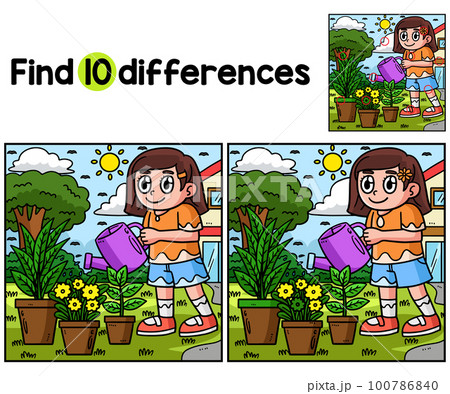 Earth Day Girl Watering Plant Find The Differences 100786840