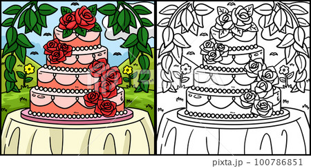 Wedding Cake Coloring Page Colored Illustration Wedding Cake Coloring Page Colored Illustration 100786851