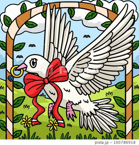 Wedding Dove Carrying Ring Colored Cartoon Wedding Dove Carrying Ring Colored Cartoon 100786918