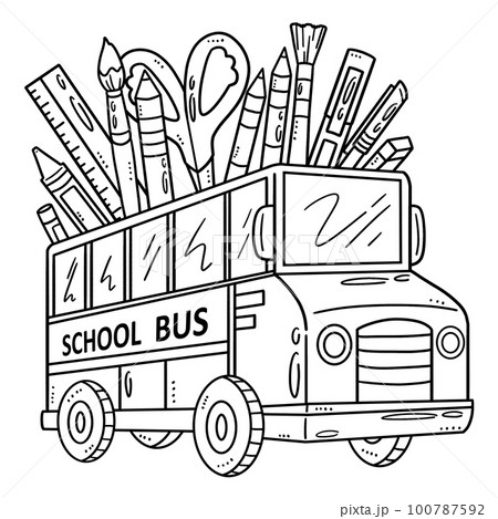 Back To School Bus Isolated Coloring Page for Kids 100787592