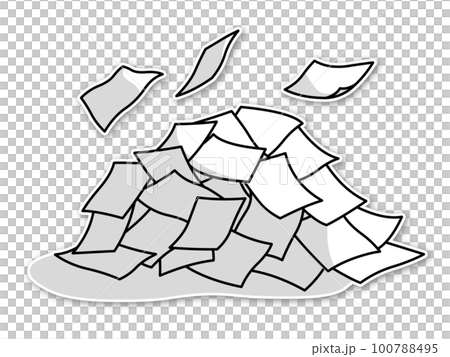 ヒラヒラと舞う紙と書類が乱雑に積まれた山 エンボス加工・影付き ヒラヒラと舞う紙と書類が乱雑に積まれた山 エンボス加工・影付き 100788495