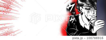 70年代少女漫画イケメンが壁の隙間から何かを目撃し大泣きするワイドサイズイラスト 100788916