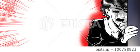 70年代少女漫画イケメンが壁の隙間から何かを目撃し大泣きするワイドサイズイラスト 100788923