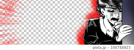 70年代少女漫画イケメンが壁の隙間から何かを目撃し大泣きするワイドサイズイラスト 100788923