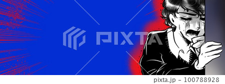 70年代少女漫画イケメンが壁の隙間から何かを目撃し大泣きするワイドサイズイラスト 100788928