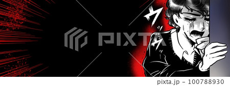 70年代少女漫画イケメンが壁の隙間から何かを目撃し大泣きするワイドサイズイラスト 100788930