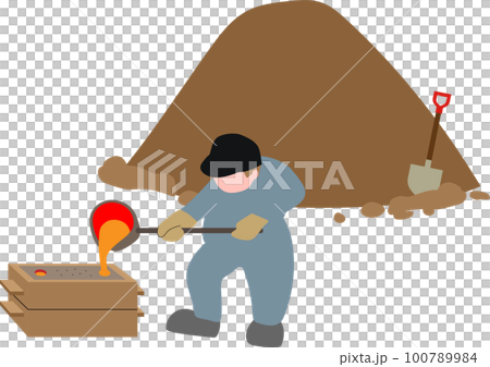 Casting Sand mold Casting Agari, with gas vent holes, with people, with mountains of casting sand Molten red Casting Sand mold Casting Agari, with gas vent holes, with people, with mountains of casting sand Molten red 100789984