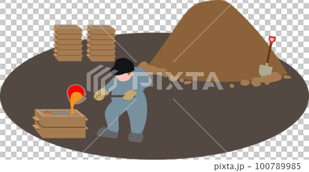 Casting sand mold casting landscape molten metal red Casting sand mold casting landscape molten metal red 100789985