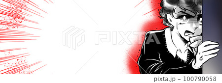 70年代少女漫画黒髪天然パーマの美少年が裏切りに壁の隙間から怒り睨みつける白黒イラスト 100790058