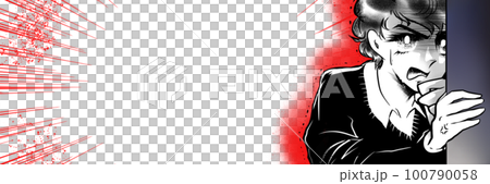 70年代少女漫画黒髪天然パーマの美少年が裏切りに壁の隙間から怒り睨みつける白黒イラスト 100790058