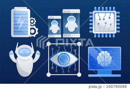 Artificial intelligence icon set element design vector. AI technology and cyber elements. Futuristic technology service and communication artificial intelligence concept 100790089