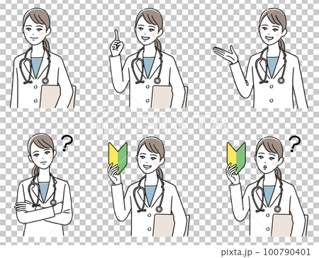 若い女性医師の表情のセット 若い女性医師の表情のセット 100790401