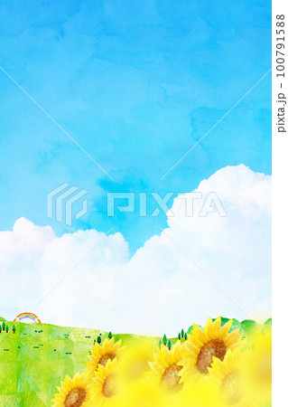 ひまわりが咲く丘　背景素材 100791588