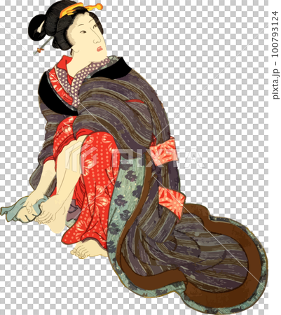 手ぬぐいで足を拭く女性1 100793124