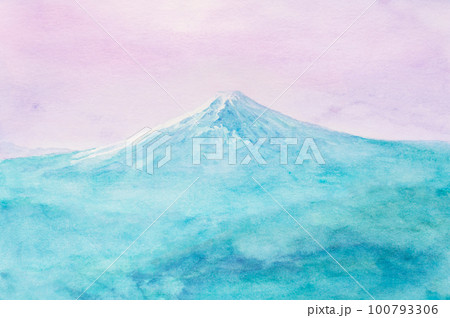 水彩画で描いた富士山　手描き 100793306