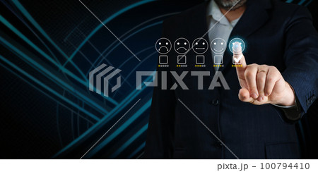 Five stars testimonial. Customer review good rating concept hand pressing five star on screen Five stars testimonial. Customer review good rating concept hand pressing five star on screen 100794410