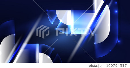 Neon round shapes, lines and triangle elements. Hi-tech design for wallpaper, banner, background, landing page, wall art, invitation, prints, posters 100794557
