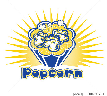 Illustration Popcorn in striped bucket on white background boom 100795701