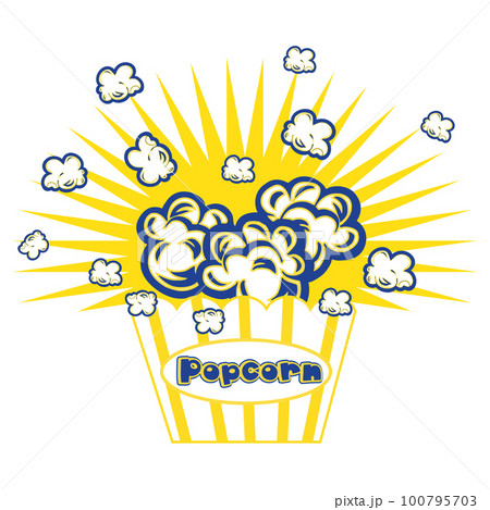 Illustration Popcorn in striped bucket on white background boom Illustration Popcorn in striped bucket on white background boom 100795703