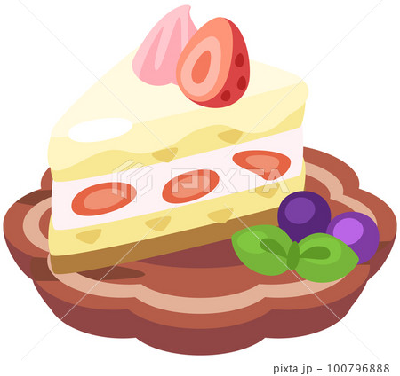 ショートケーキのイラスト_コロンとかわいいシンプルお料理ベクターイラスト 100796888