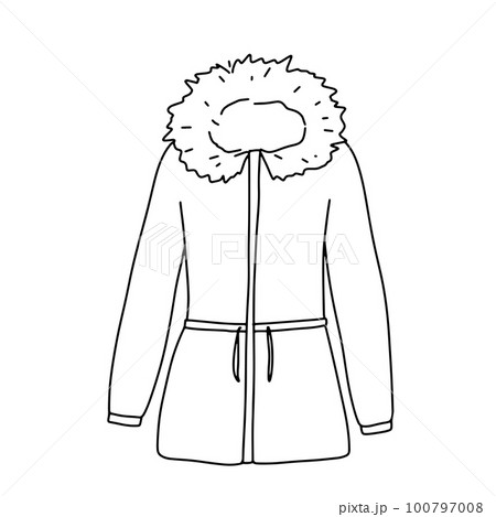 Puffer winter parka isolated on white. Doodle outline illustration 100797008