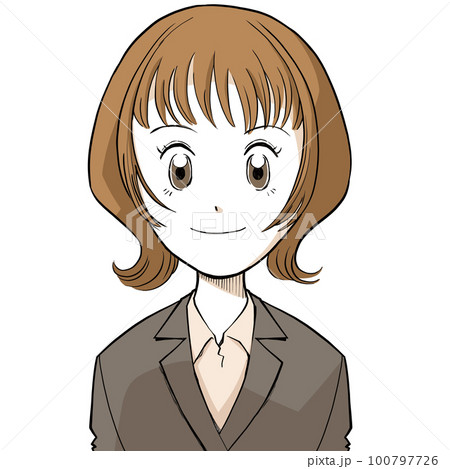 正面を向いた笑顔のショートカット女性 正面を向いた笑顔のショートカット女性 100797726