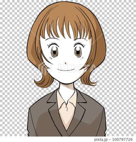 正面を向いた笑顔のショートカット女性 正面を向いた笑顔のショートカット女性 100797726