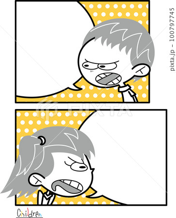 怒った表情の男の子と女の子【漫画のコマ風】 100797745