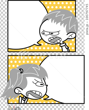 怒った表情の男の子と女の子【漫画のコマ風】 100797745
