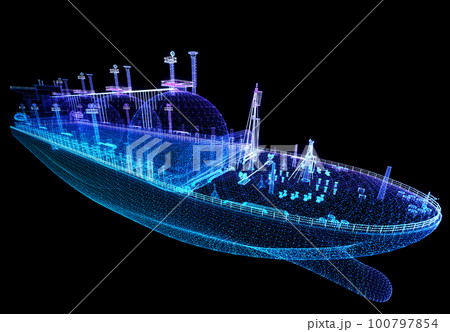Gas carrier LNG. Blue particle and lines form Gas tanker Gas carrier LNG. Blue particle and lines form Gas tanker 100797854