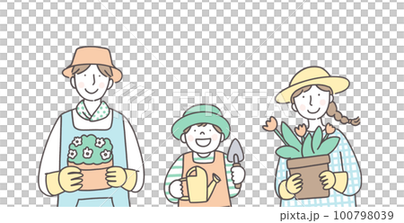 家庭菜園を楽しむ家族 100798039