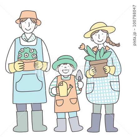 家庭菜園を楽しむ家族 家庭菜園を楽しむ家族 100798047