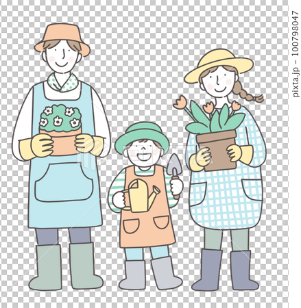 家庭菜園を楽しむ家族 家庭菜園を楽しむ家族 100798047
