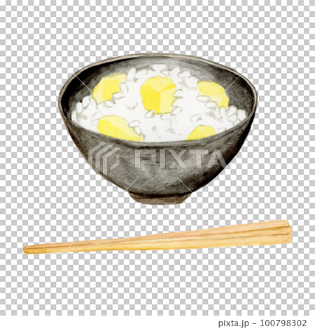 手描き水彩の美味しそうな栗ご飯と箸のイラスト 手描き水彩の美味しそうな栗ご飯と箸のイラスト 100798302