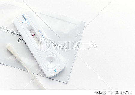 Home testing kit for coronavirus on a white background 100799210