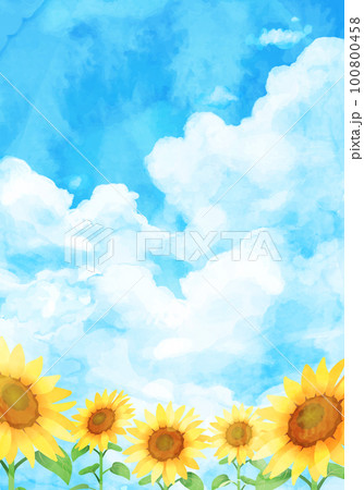 水彩のひまわりと青空のベクターイラスト背景 水彩のひまわりと青空のベクターイラスト背景 100800458