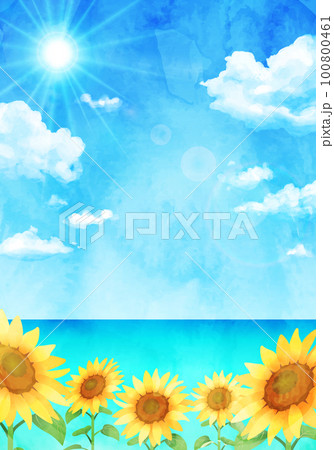 水彩のひまわりと海のベクターイラスト背景 水彩のひまわりと海のベクターイラスト背景 100800461