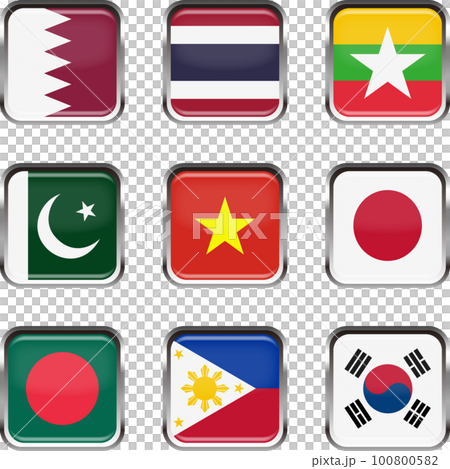 徽章風格國旗插圖圖標集 ☆ 亞洲 ☆ 100800582