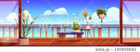 Open balcony glass window with sea view vector Open balcony glass window with sea view vector 100800682