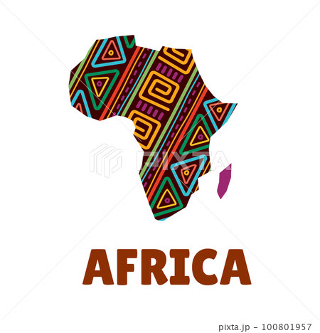 Africa map icon, African festival, travel, tourism and culture vector symbol. Africa day icon of map from ornament pattern, ethnic music festival or tribal event and African safari tour sign 100801957