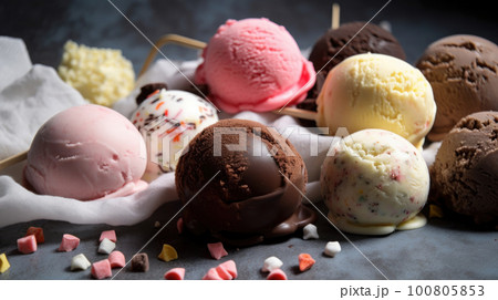 Tasty Sweet Ice Cream. Illustration AI Generative 100805853