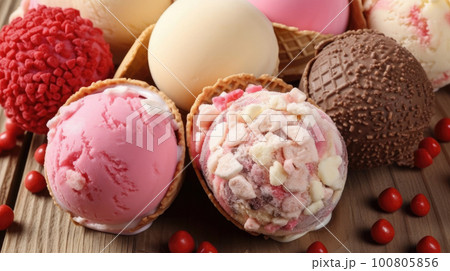 Tasty Sweet Ice Cream. Illustration AI Generative 100805856