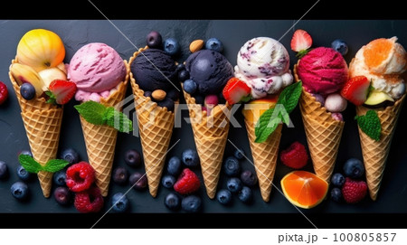 Tasty Sweet Ice Cream. Illustration AI Generative 100805857