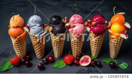 Tasty Sweet Ice Cream. Illustration AI Generative 100805858